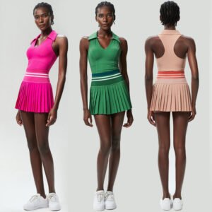 Two Pieces Pleated Tennis Skirt And Collar Top Set
