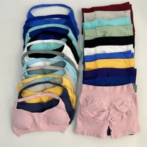 2Pcs Yoga Halter Sports Bra And Scrunch Shorts Set